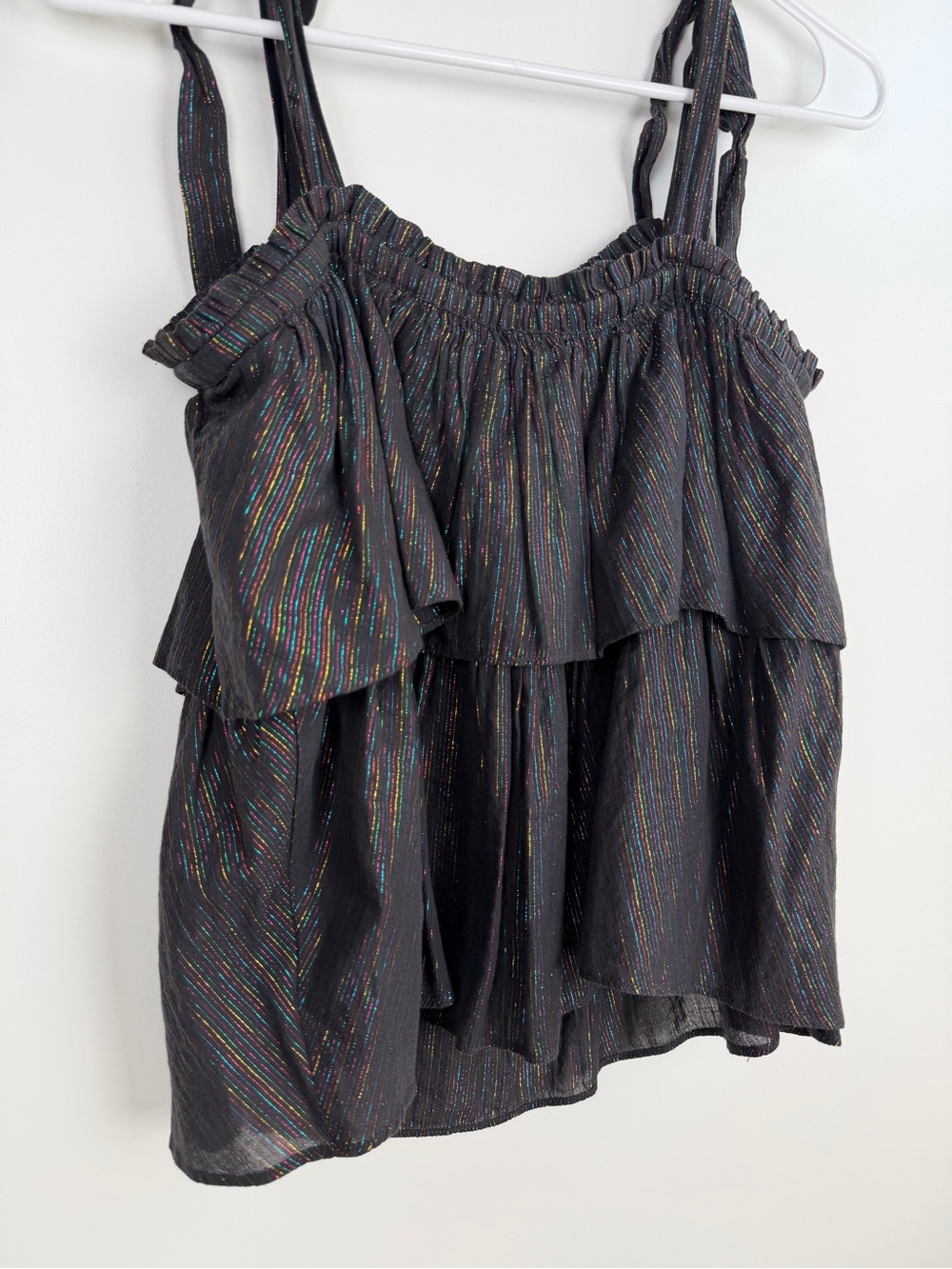 La Vie Rebecca Taylor Lurex Metallic Stripe Tie-Shoulder Tier Top Size Medium - Picture 11 of 13